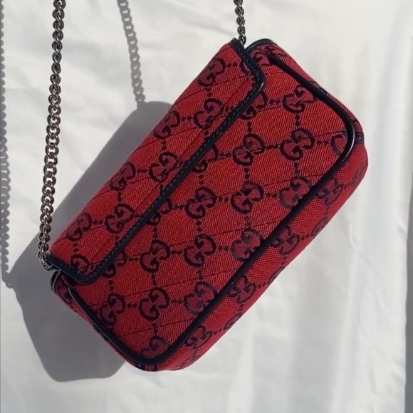 Gucci Monogram Multicolor Super Mini GG Marmont in Red wFloral Embroidery NEW! - Picture 2 of 14